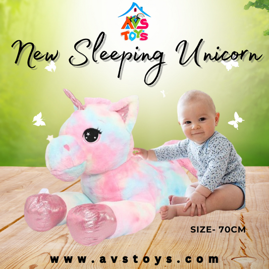 AVS New Soft & Cute Sleeping Unicorn in Rainbow Fur 70cm
