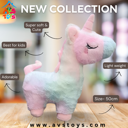 AVS Soft Plush Unicorn in Rainbow Fur Horse Animal Toy 50cm