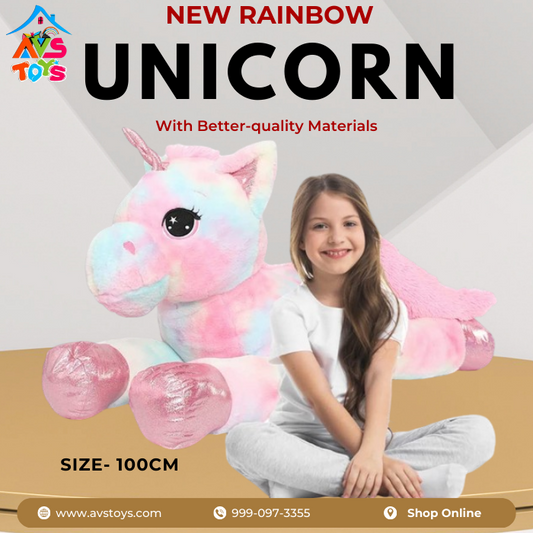 AVS New Soft & Cute Sleeping Unicorn in Rainbow Fur 100cm