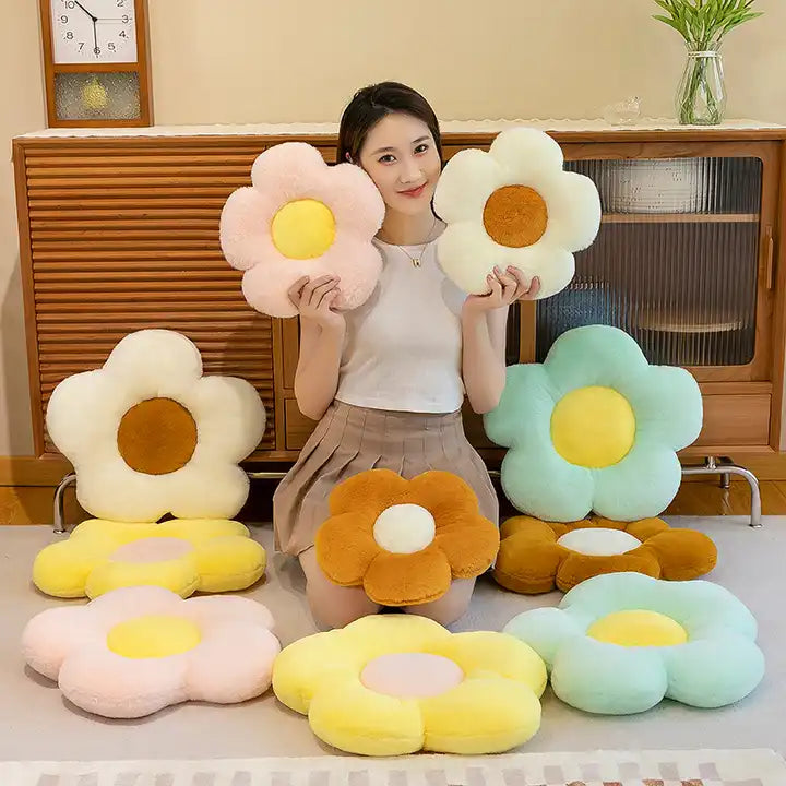 AVS Custom Cute sun Flowers Plush Pillow  - 35 cm (cream)