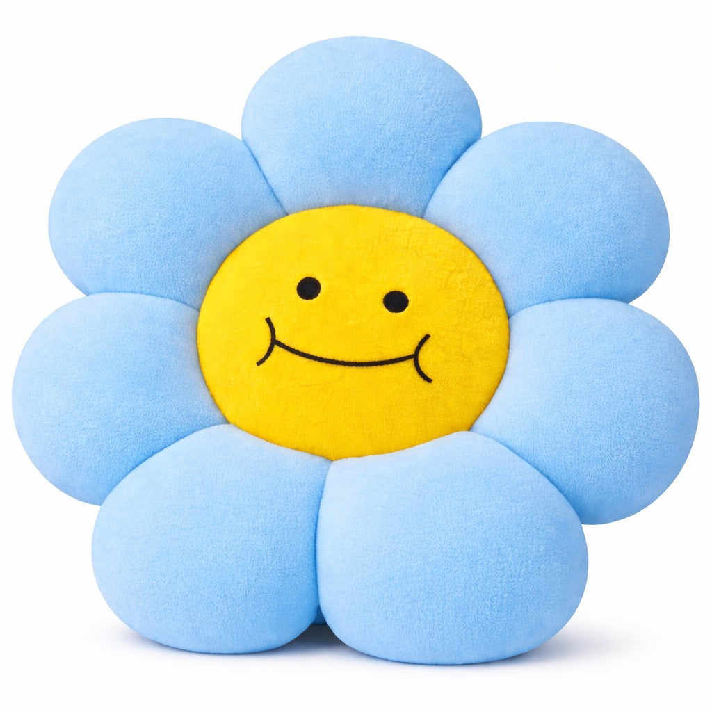 AVS 40cm Smiley Daisy Plush Floor Sunflower Shaped Pillow 7 Petal blue