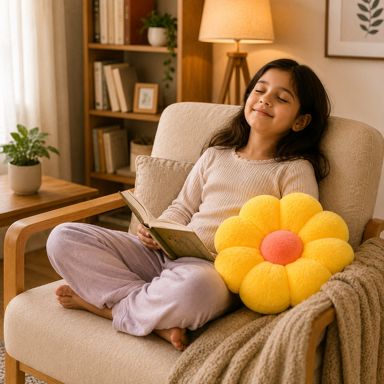 AVS 35cm Daisy Plush Floor Sunflower Shaped Pillow 8 Petal (Yellow Color)