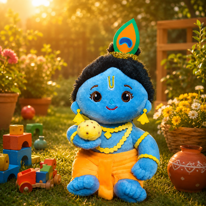 AVS Baby Laddu Gopal Krishna Plush Soft Toy With Music Mantra (20cm)