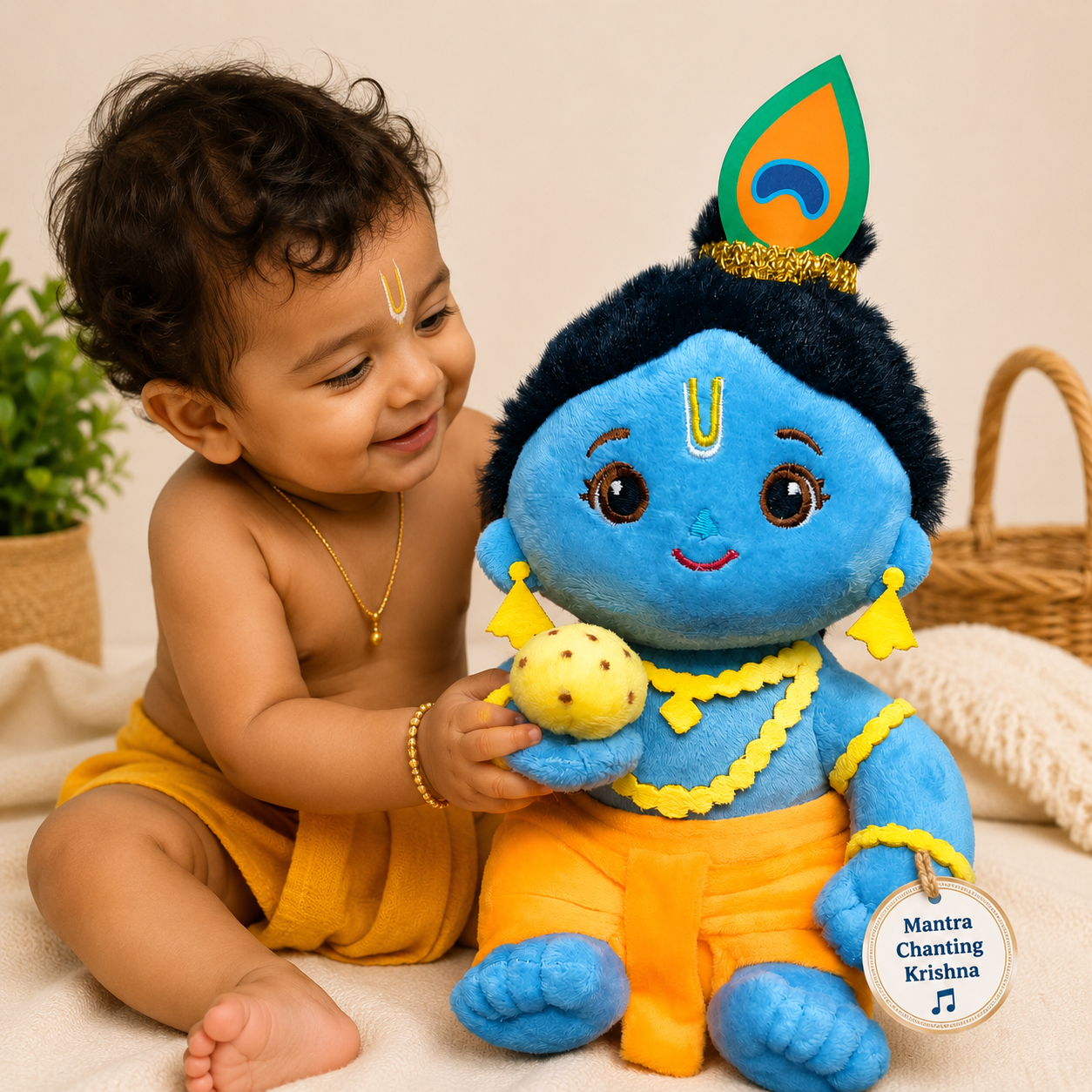 AVS Baby Laddu Gopal Krishna Plush Soft Toy With Music Mantra (20cm)