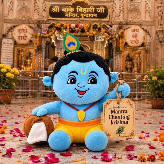 AVS Baby Krishna Plush Toy With Music Mantra with Makhan Pot (25cm)