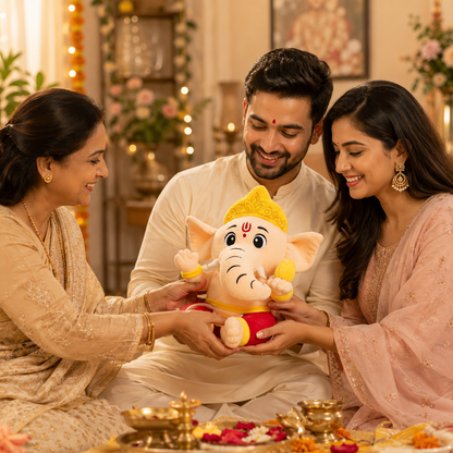 AVS Baby Ganesha Plush Toy With Music Mantra with Modak (25cm)