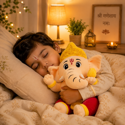 AVS Baby Ganesha Plush Toy With Music Mantra with Modak (25cm)