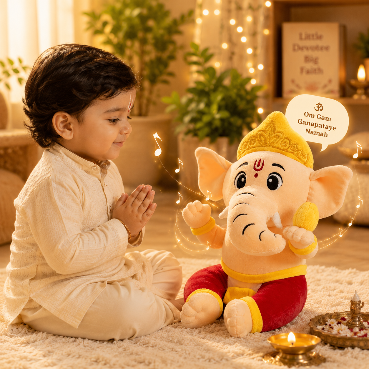 AVS Baby Ganesha Plush Toy With Music Mantra with Modak (25cm)
