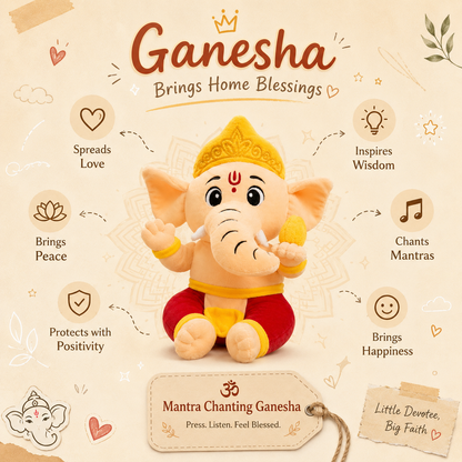 AVS Baby Ganesha Plush Toy With Music Mantra with Modak (25cm)