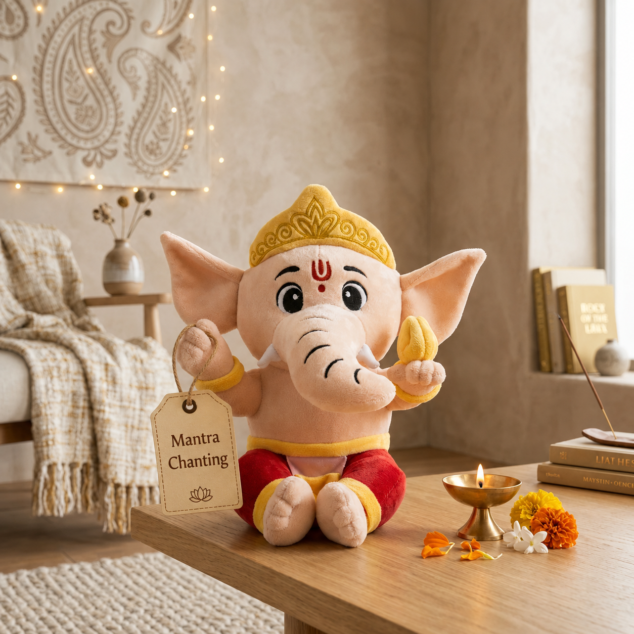 AVS Baby Ganesha Plush Toy With Music Mantra with Modak (25cm)