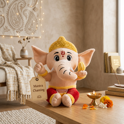 AVS Baby Ganesha Plush Toy With Music Mantra with Modak (25cm)