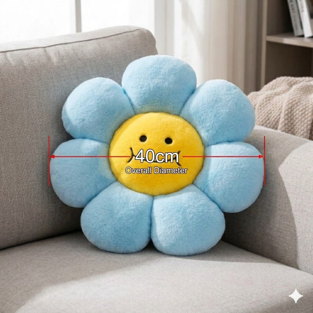 AVS 40cm Smiley Daisy Plush Floor Sunflower Shaped Pillow 7 Petal blue
