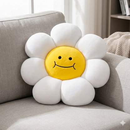 AVS 40cm Smiley Daisy Plush Floor Sunflower Shaped Pillow 7 Petal White color