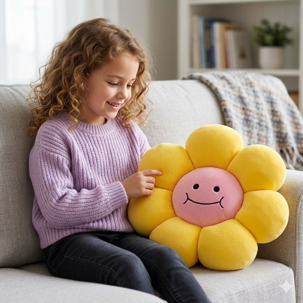 AVS 40cm Smiley Daisy Plush Floor Sunflower Shaped Pillow 7 Petal