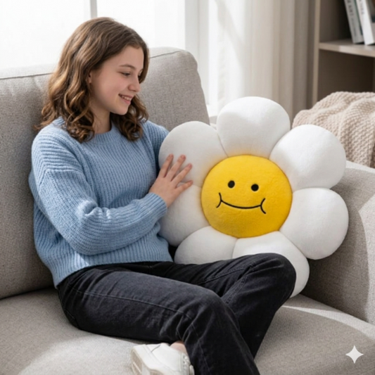 AVS 40cm Smiley Daisy Plush Floor Sunflower Shaped Pillow 7 Petal White color