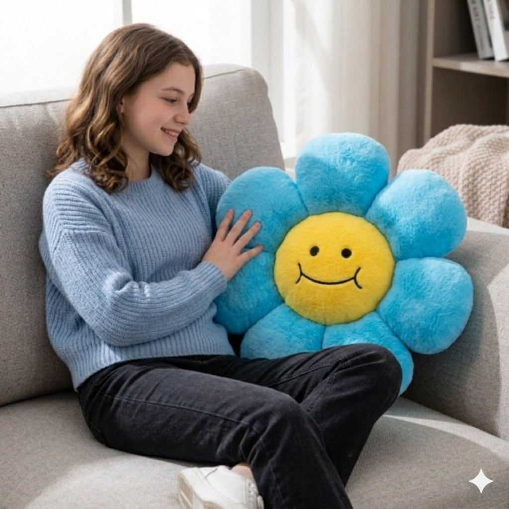 AVS 40cm Smiley Daisy Plush Floor Sunflower Shaped Pillow 7 Petal blue