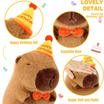 AVS Capybara Plush Toy 25cm Happy Birthday Cap Ultra Soft Huggable