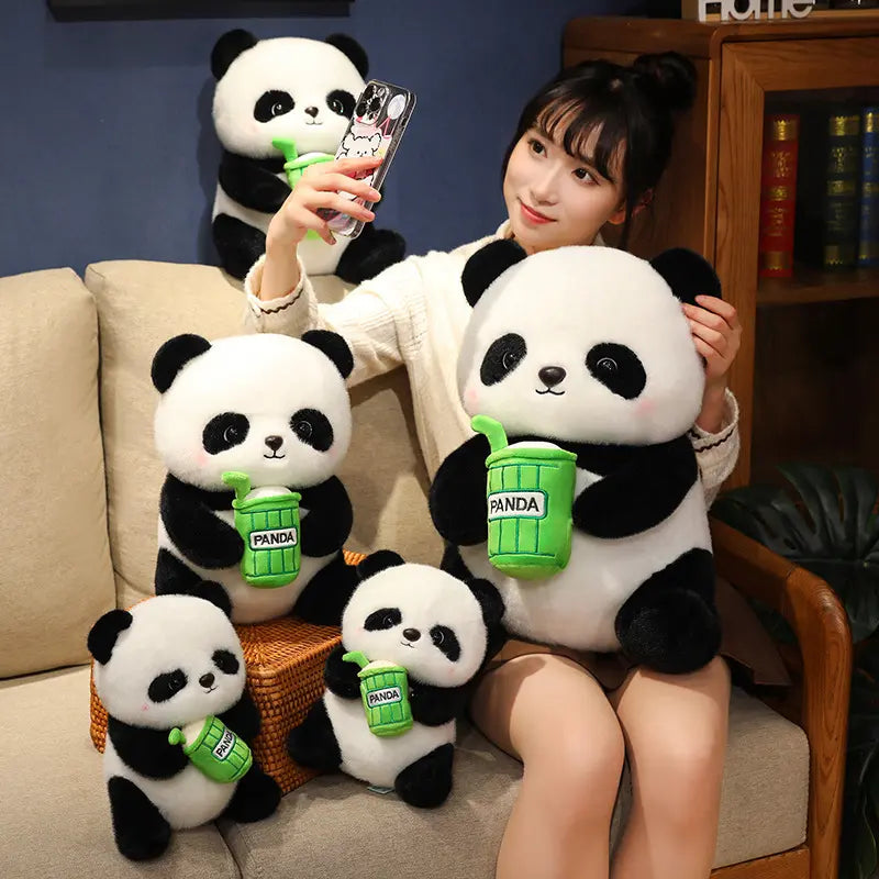 AVS Cute Panda with straw Plush Toy – 20 cm | Ultra Soft Huggable