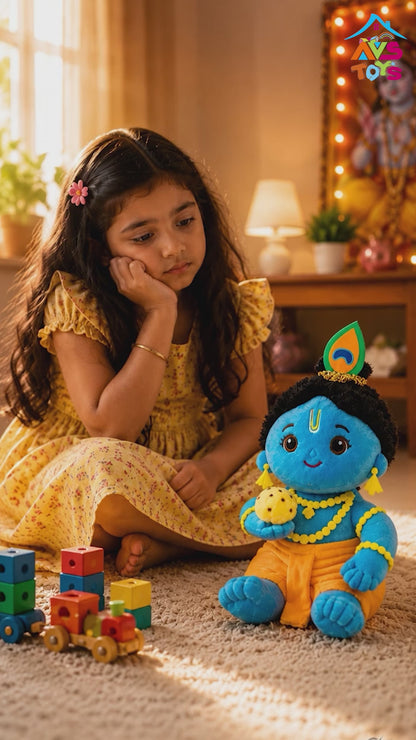 AVS Baby Laddu Gopal Krishna Plush Soft Toy With Music Mantra (20cm)