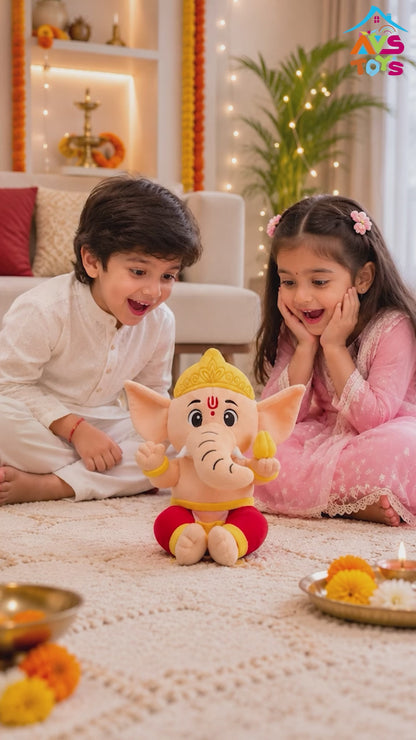 AVS Baby Ganesha Plush Toy With Music Mantra with Modak (25cm)